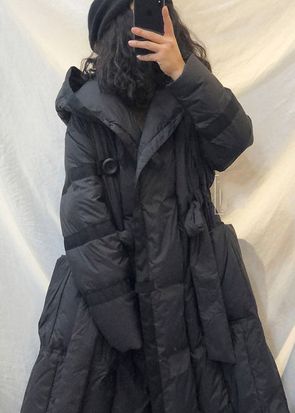 Women's Winter Down Jacket with Hood and Bow Belt