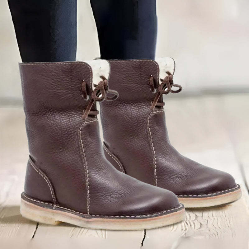 Women's Winter Boots Waterproof Leather Style with Soft Lining and Sturdy Sole