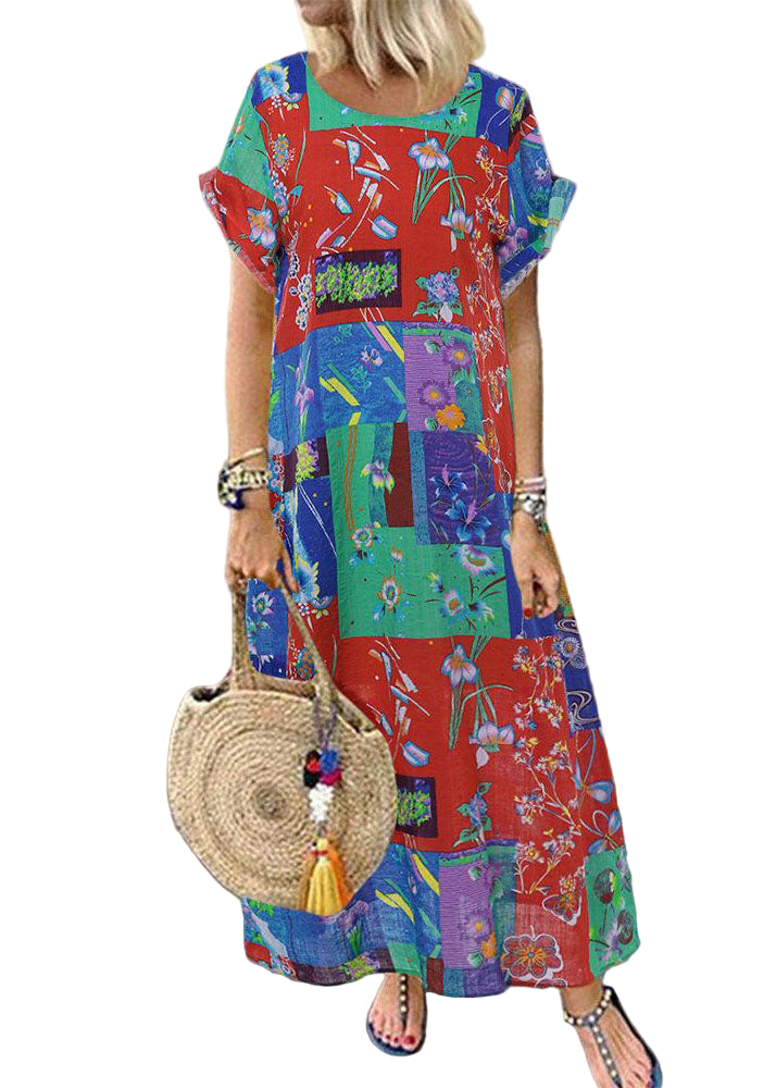 Women's Summer Dress Bohemian Print with Short Sleeves