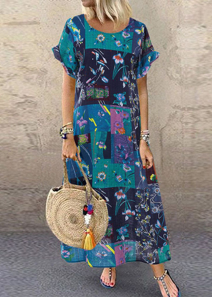 Women's Summer Dress Bohemian Print with Short Sleeves