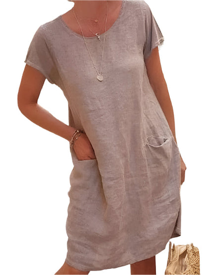 Women's Casual Summer Dress with Short Sleeves and Round Neck