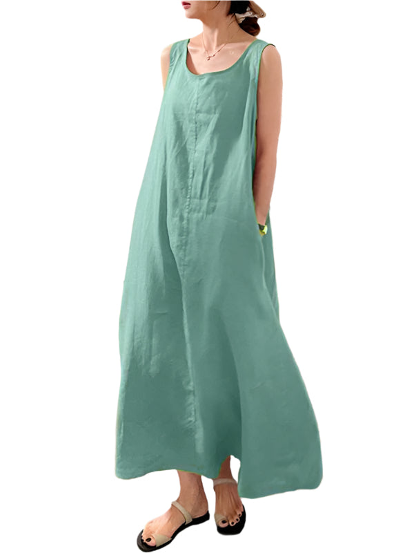 Women's Summer Dress Loose Style Round Neck Sleeveless