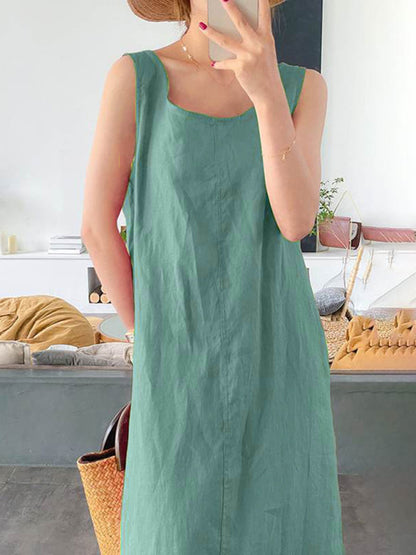Women's Summer Dress Loose Style Round Neck Sleeveless