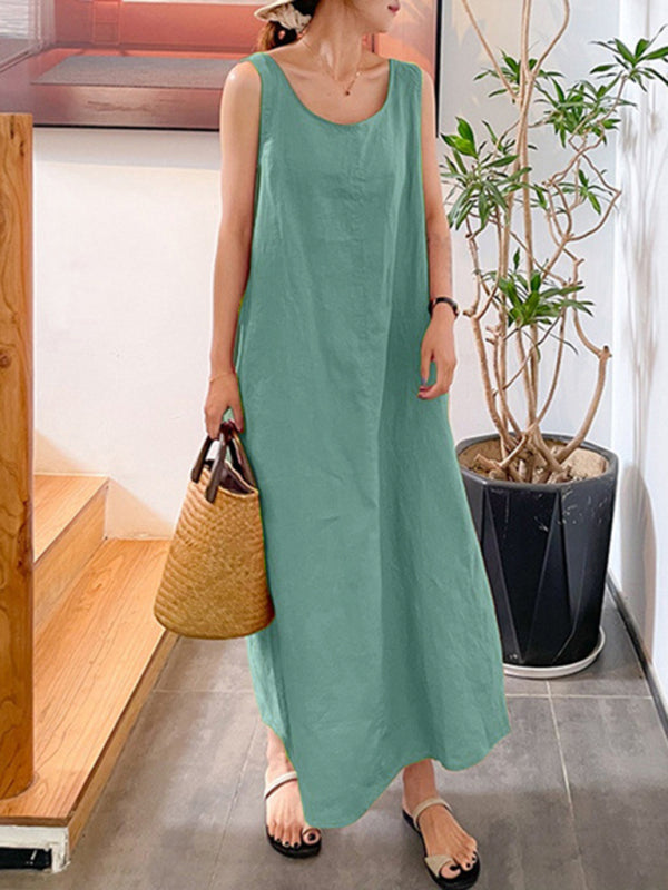 Women's Summer Dress Loose Style Round Neck Sleeveless