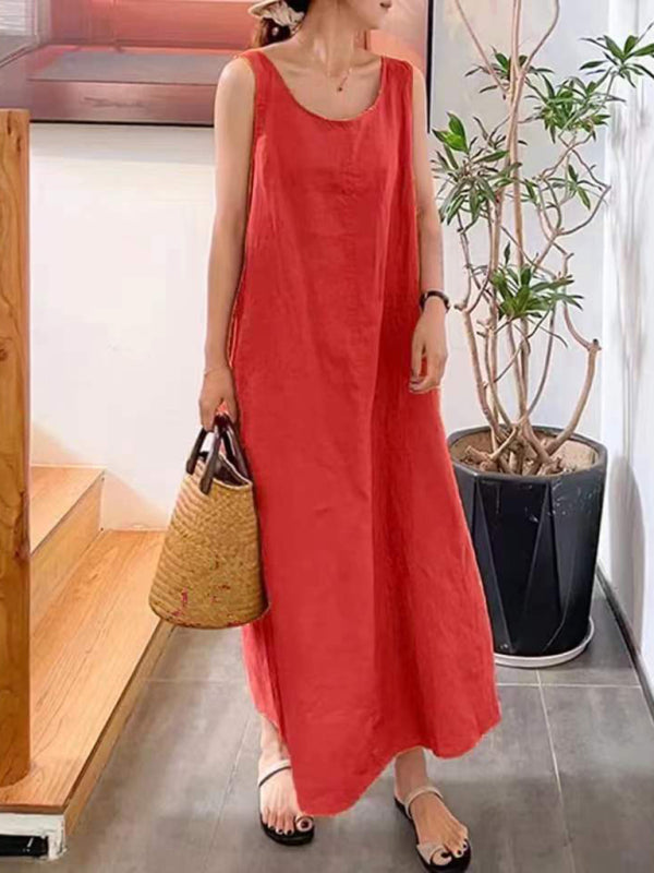 Women's Summer Dress Loose Style Round Neck Sleeveless