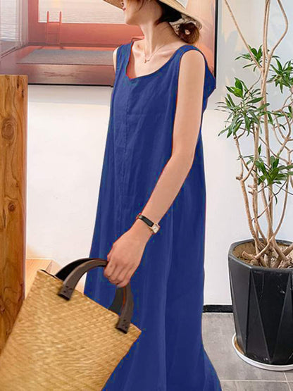 Women's Summer Dress Loose Style Round Neck Sleeveless