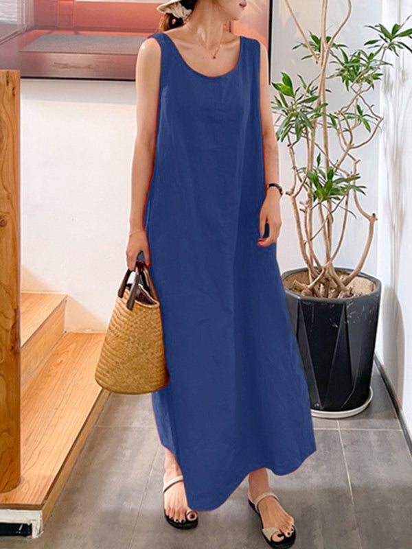 Women's Summer Dress Loose Style Round Neck Sleeveless