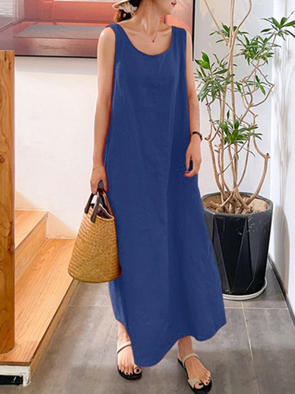Women's Summer Dress Loose Style Round Neck Sleeveless