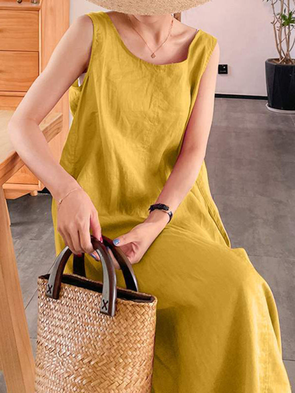 Women's Summer Dress Loose Style Round Neck Sleeveless