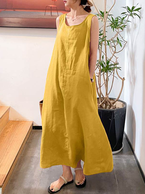 Women's Summer Dress Loose Style Round Neck Sleeveless