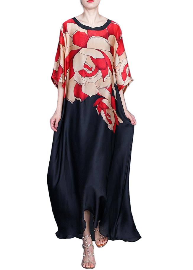 Women's Summer Dress Plus Size with O-Neck and Print in Chiffon