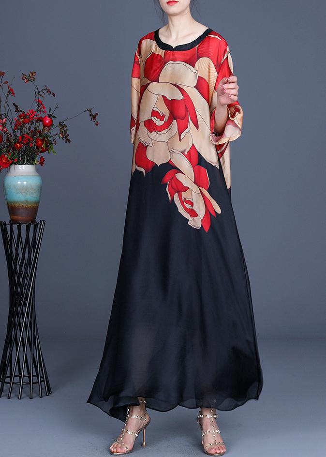 Women's Summer Dress Plus Size with O-Neck and Print in Chiffon