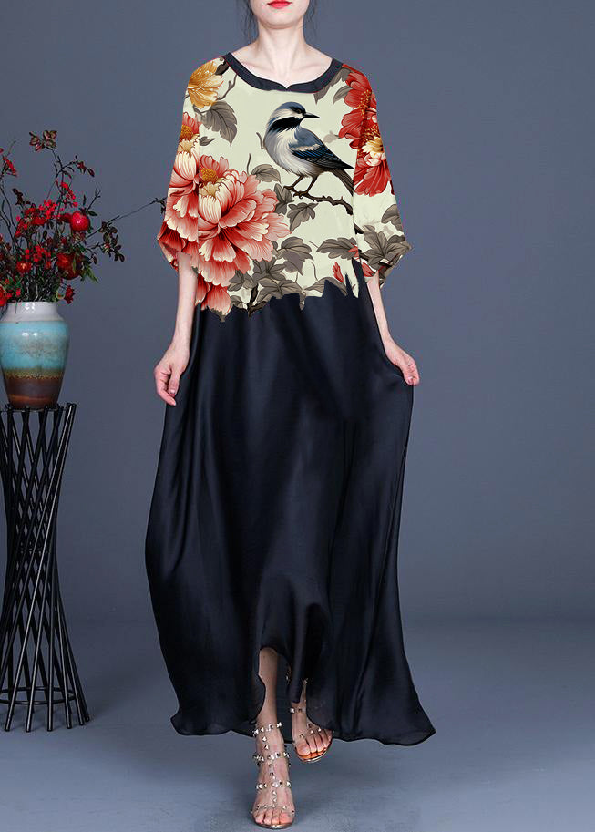 Women's Summer Dress Plus Size with O-Neck and Print in Chiffon