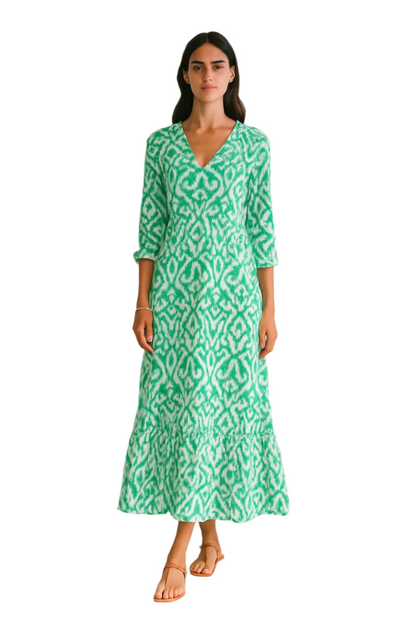 Women's Summer Dress V-neck A-line with Half Sleeves