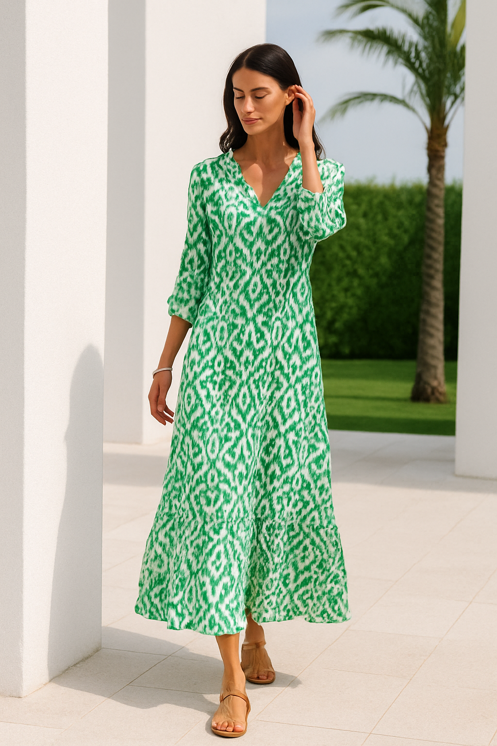 Women's Summer Dress V-neck A-line with Half Sleeves