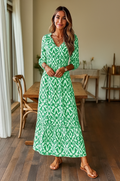 Women's Summer Dress V-neck A-line with Half Sleeves