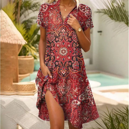 Women's Summer Dress V-neck Asymmetric Hem Floral Print