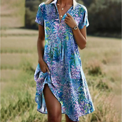 Women's Summer Dress V-neck Asymmetric Hem Floral Print