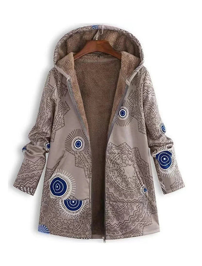 Women's hooded jacket with geometric patterns