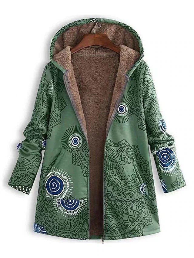 Women's hooded jacket with geometric patterns