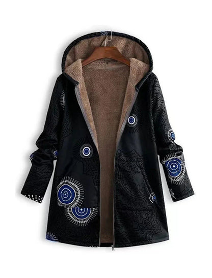 Women's hooded jacket with geometric patterns