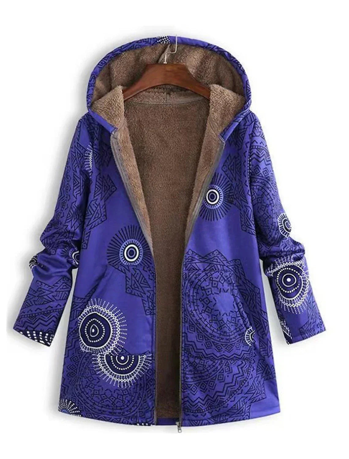 Women's hooded jacket with geometric patterns