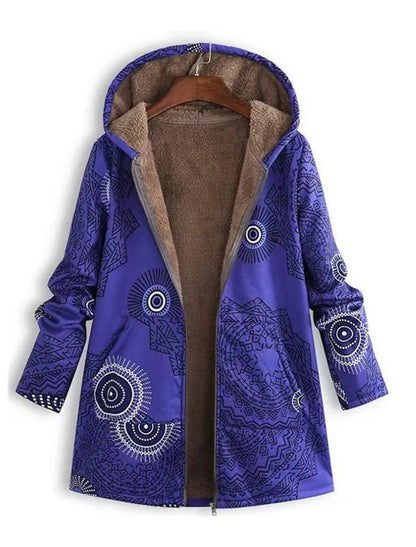Women's hooded jacket with geometric patterns