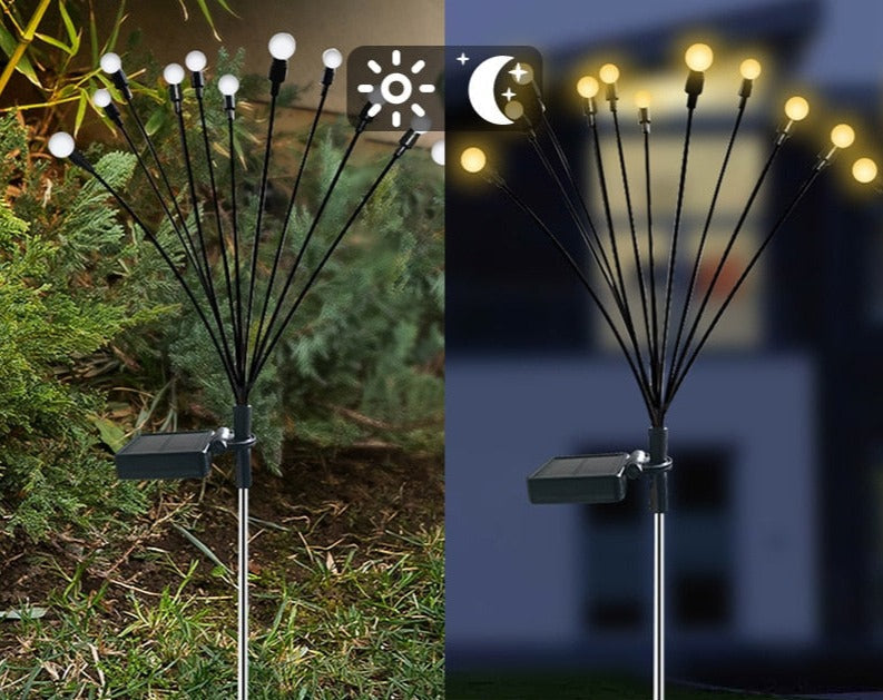 Dancing solar-powered fireflies for outdoors