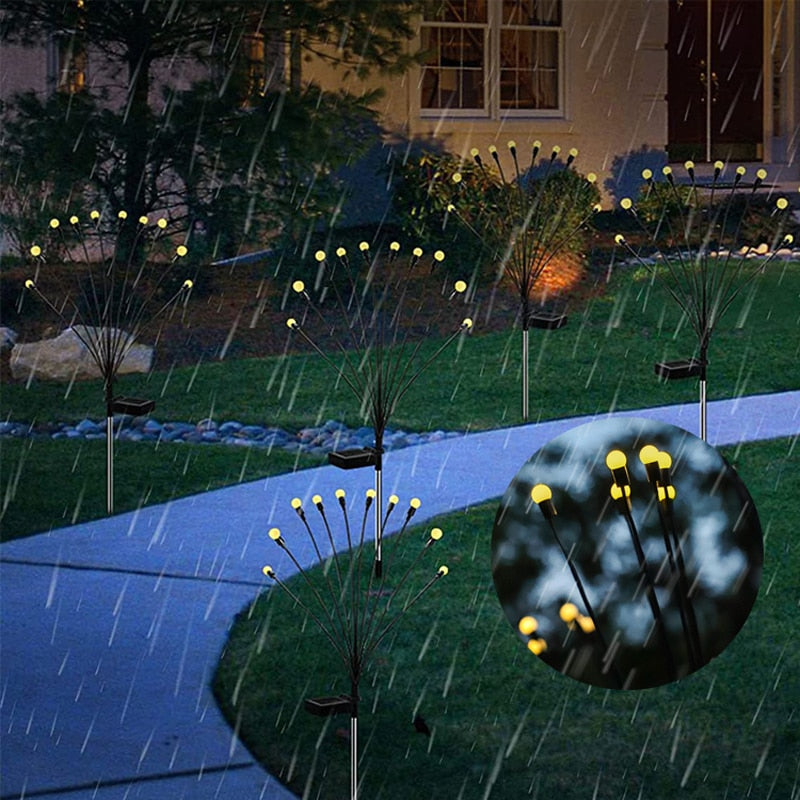 Dancing solar-powered fireflies for outdoors