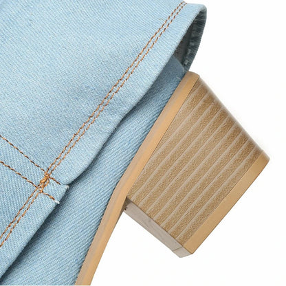Denim boots for women with block heels
