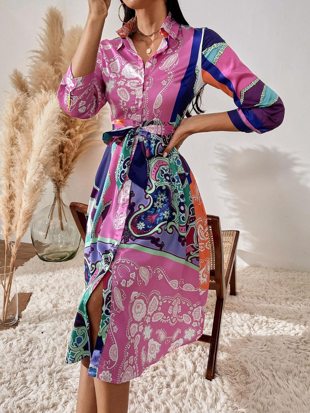 Dress with shirt in print