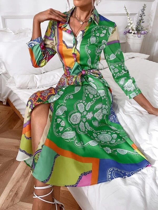 Dress with shirt in print
