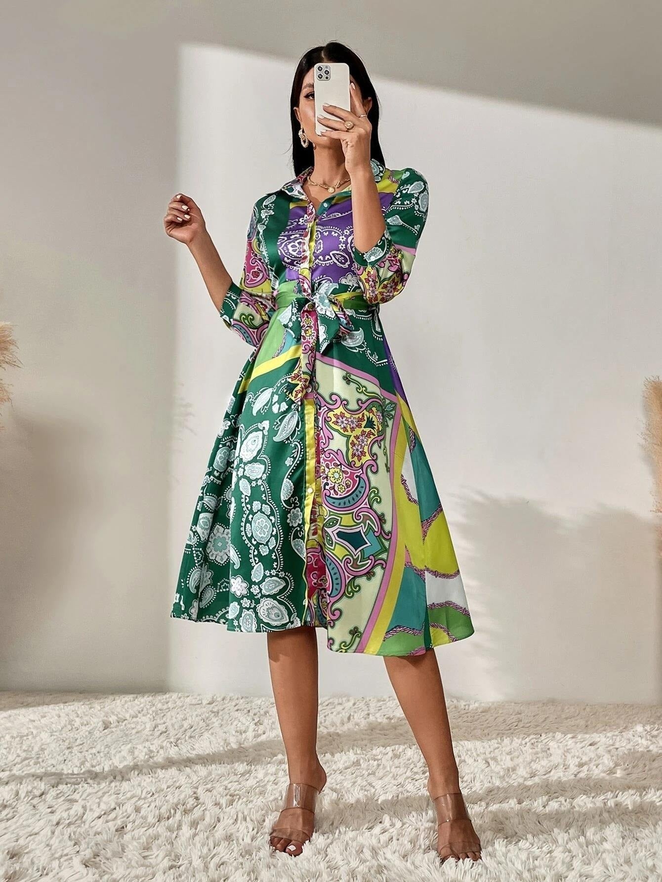Dress with shirt in print