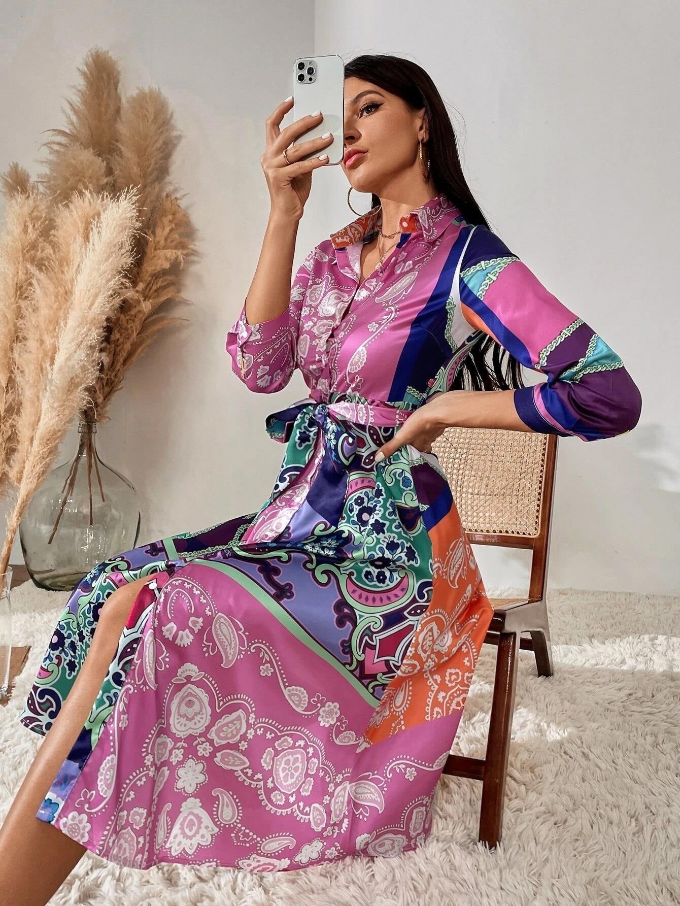 Dress with shirt in print