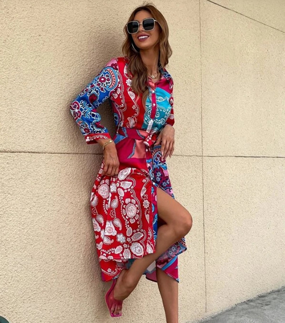Dress with shirt in print