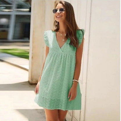 Dress with short ruffled sleeves