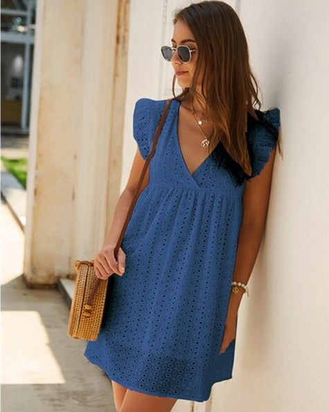 Dress with short ruffled sleeves