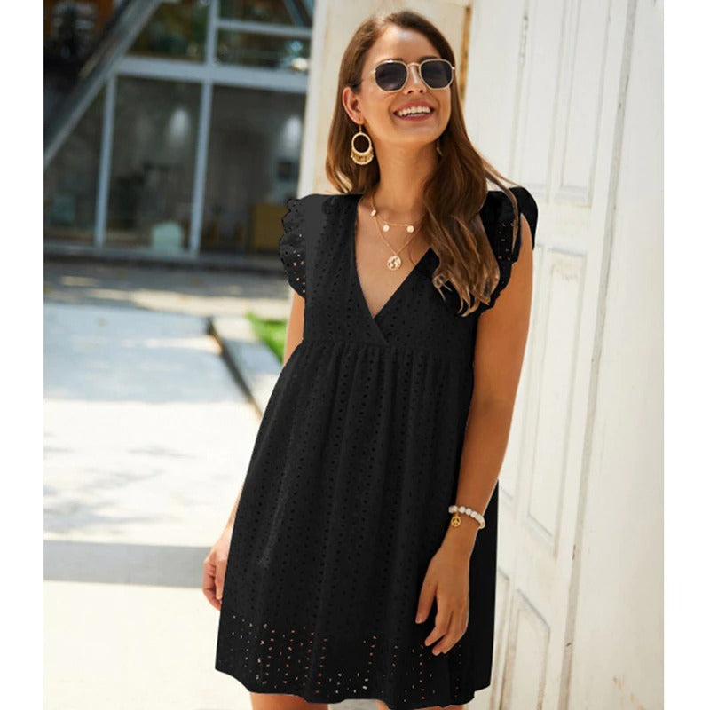Dress with short ruffled sleeves