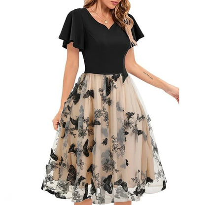 Embroidered Mesh Party Dress for Women
