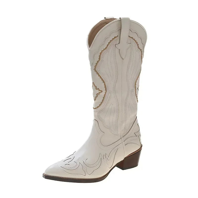 Embroidered Mid Calf Boots for Women