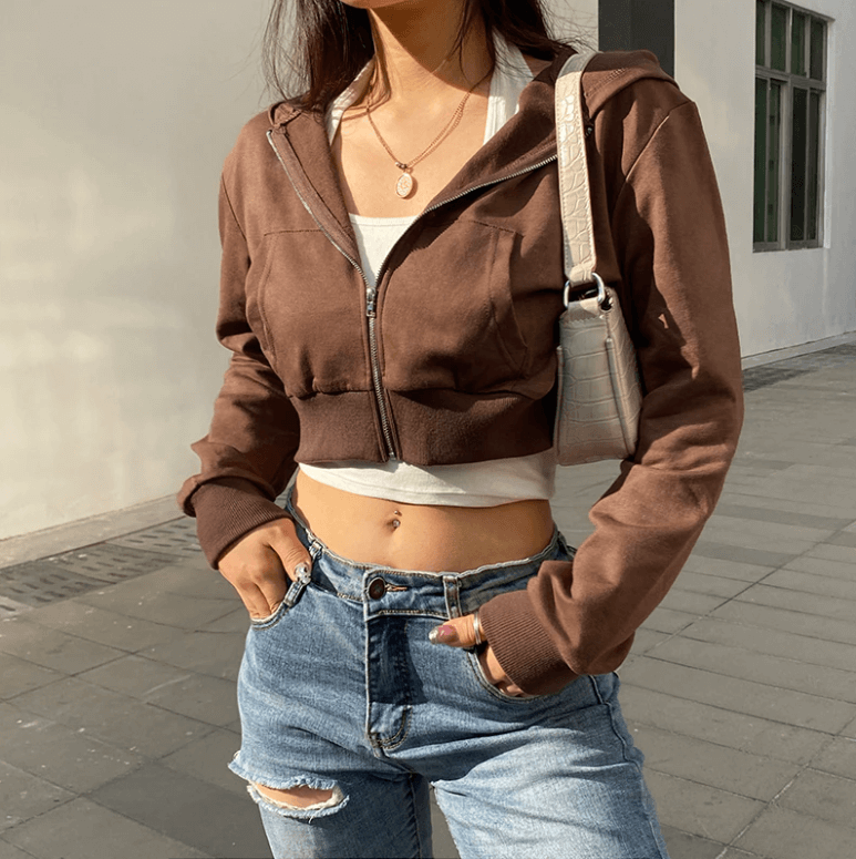 Extra Slim Cropped Zip-Up Hoodie