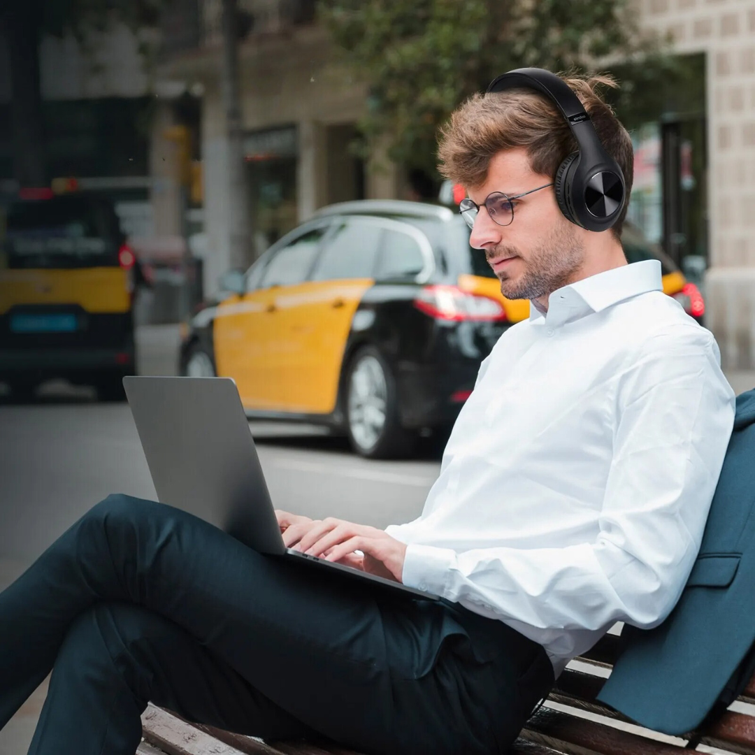 Foldable wireless headphones with active noice cancellation and microphone