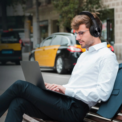 Foldable wireless headphones with active noice cancellation and microphone