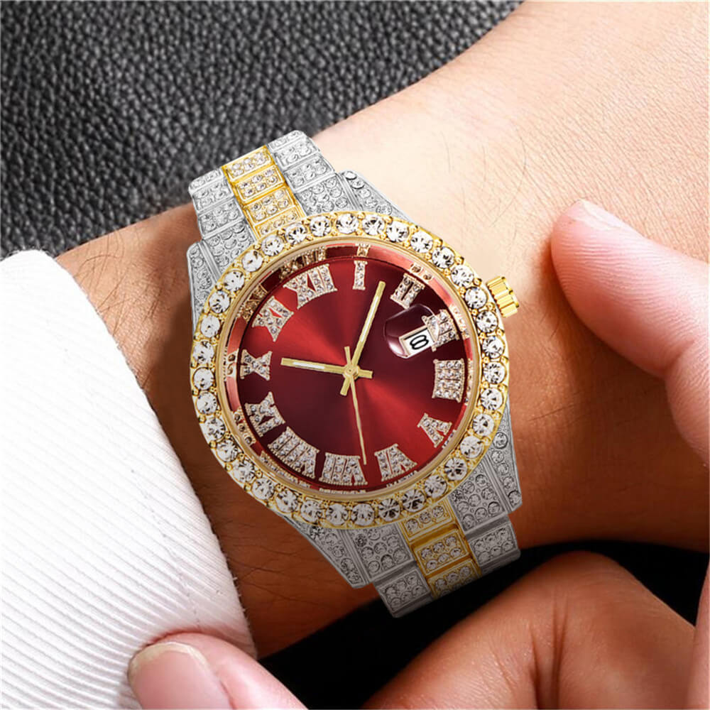 Fully Iced Out Roman Numerals Watch