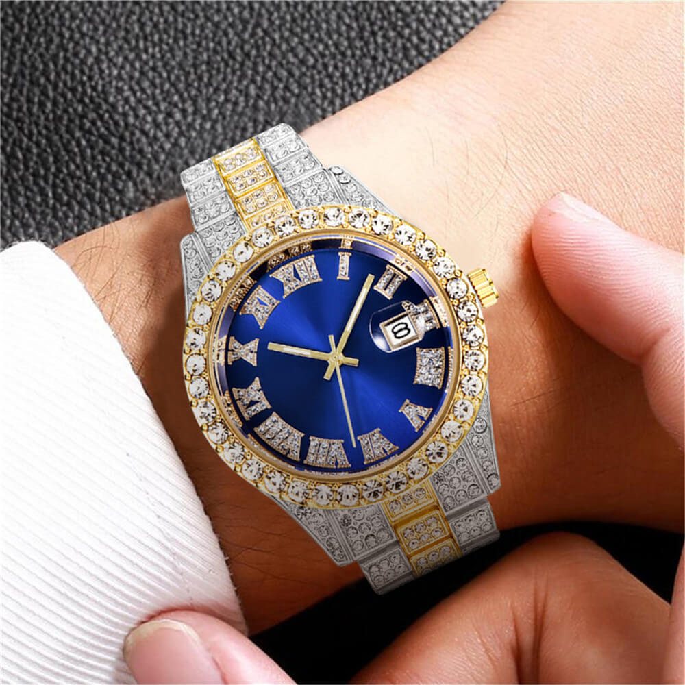 Fully Iced Out Roman Numerals Watch