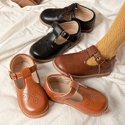 Girls' Shoes Flat Vintage Casual with Non-Slip Sole and Adjustable Strap