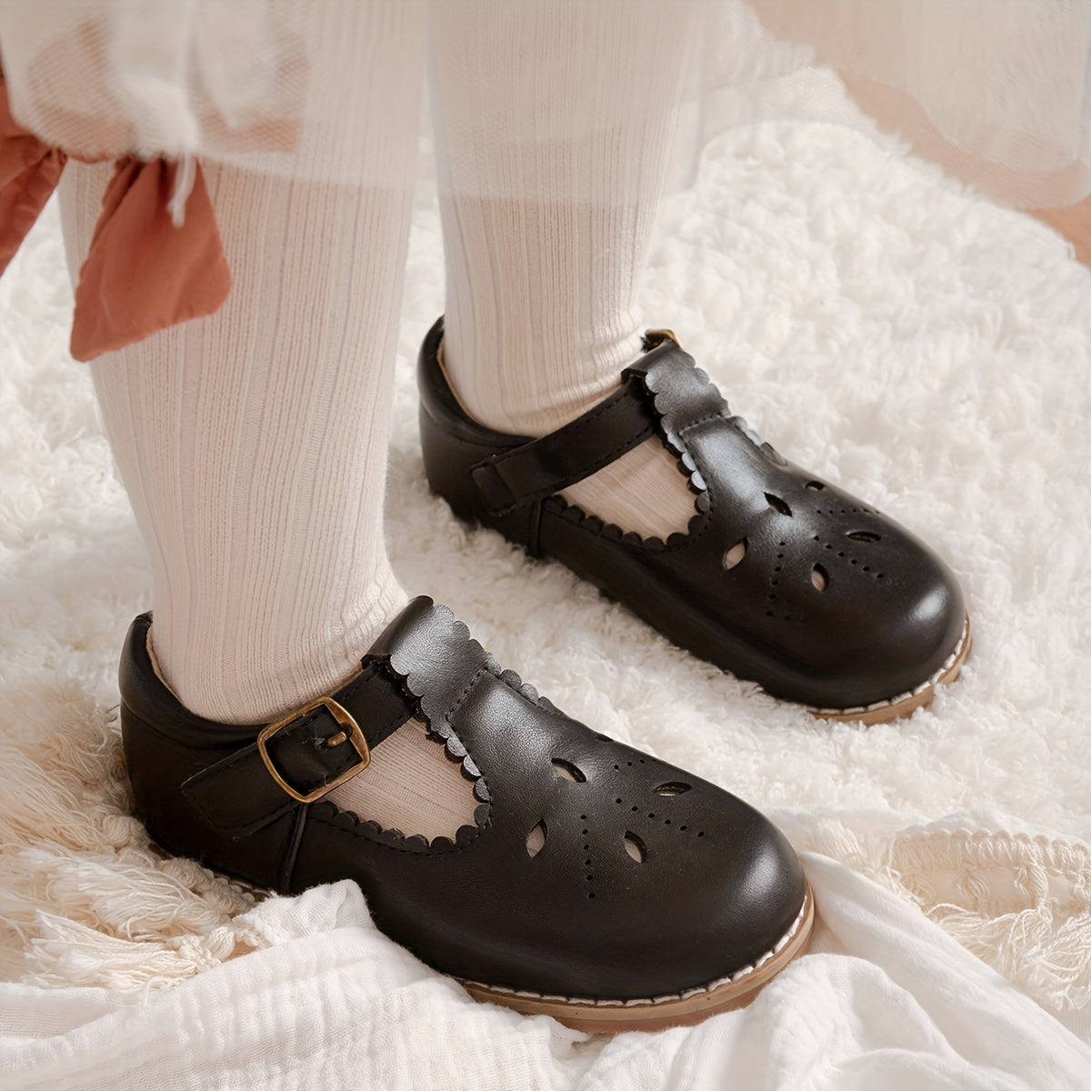 Girls' Shoes Flat Vintage Casual with Non-Slip Sole and Adjustable Strap