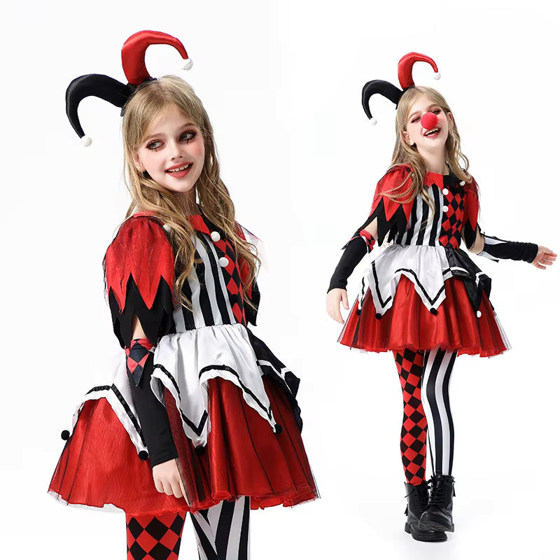 Girls Clown Dress Plaid Costume for Role Play 0