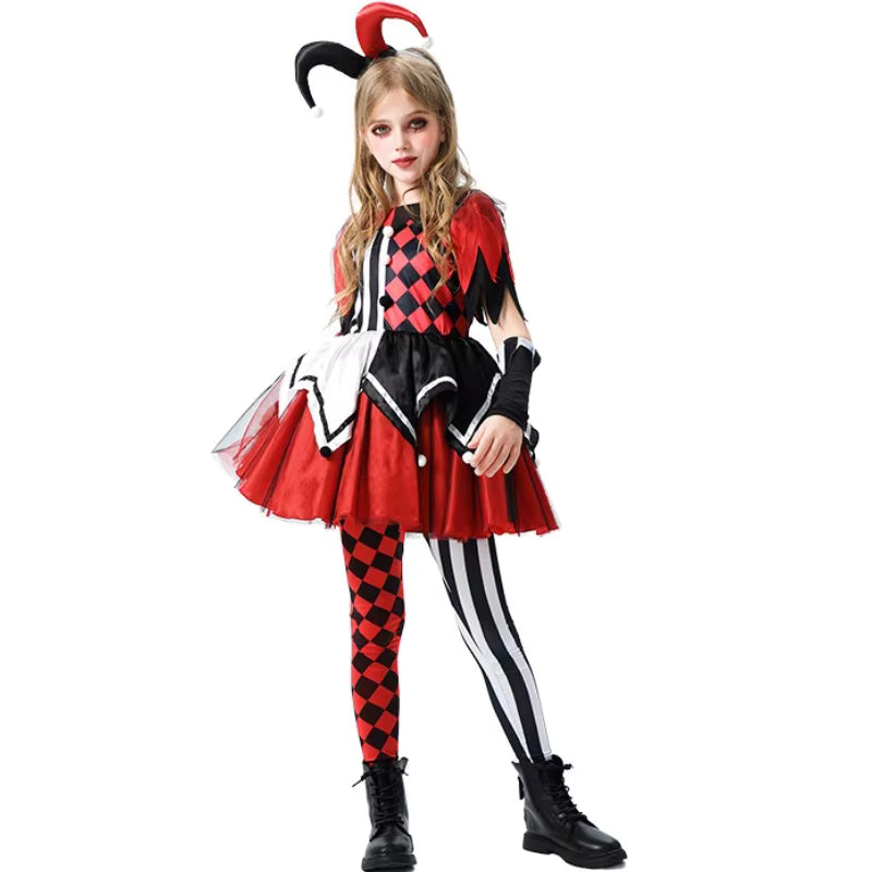 Girls Clown Dress Plaid Costume for Role Play 1