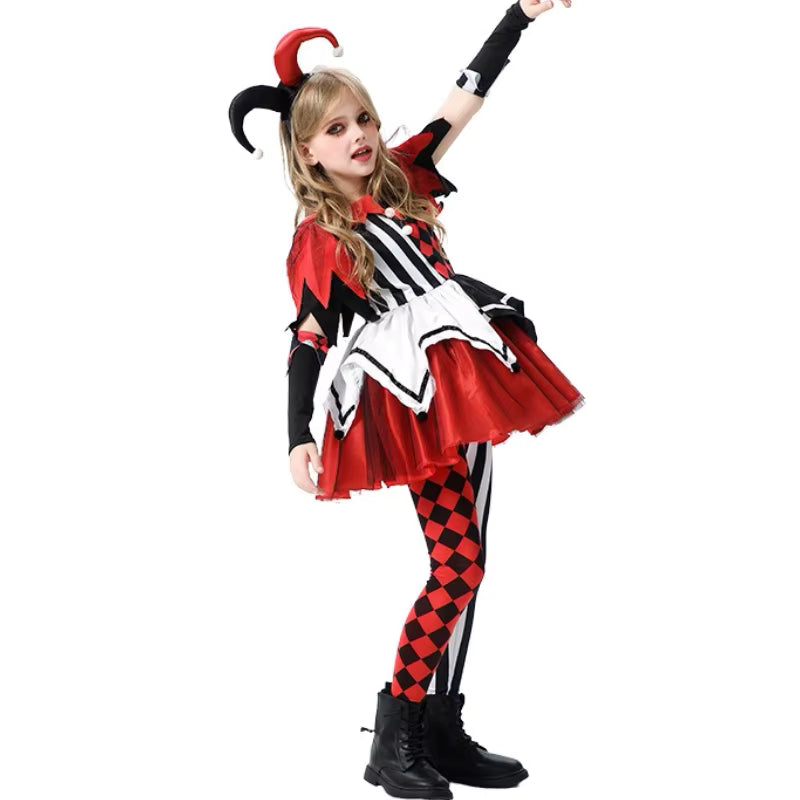 Girls Clown Dress Plaid Costume for Role Play 2